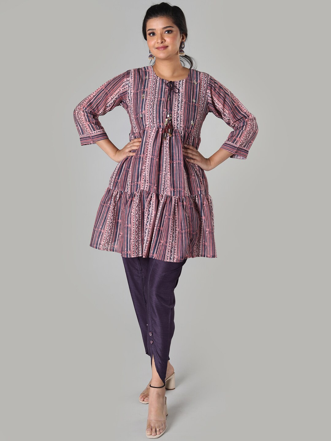 

taruni Women Multicoloured Striped Empire Kurti with Dhoti Pants, Multi