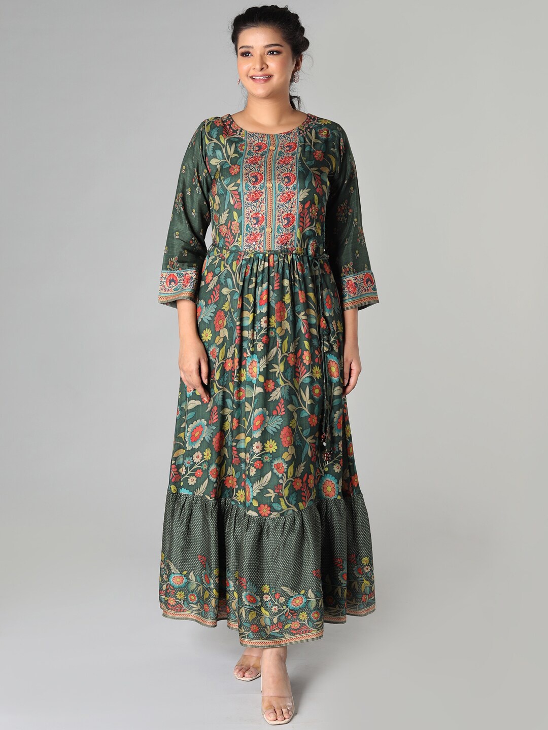 

taruni Green & Red Ethnic Motifs Ethnic Maxi Dress