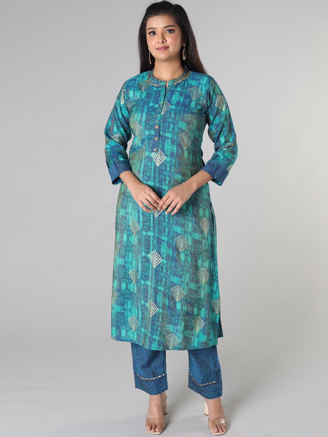 

taruni Women Green Floral Empire Kurti with Trousers