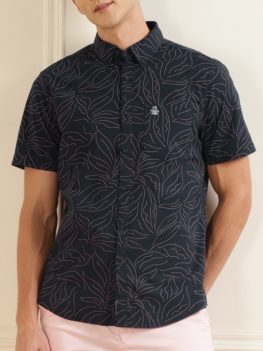 

Original Penguin Men Navy Blue Printed Casual Shirt