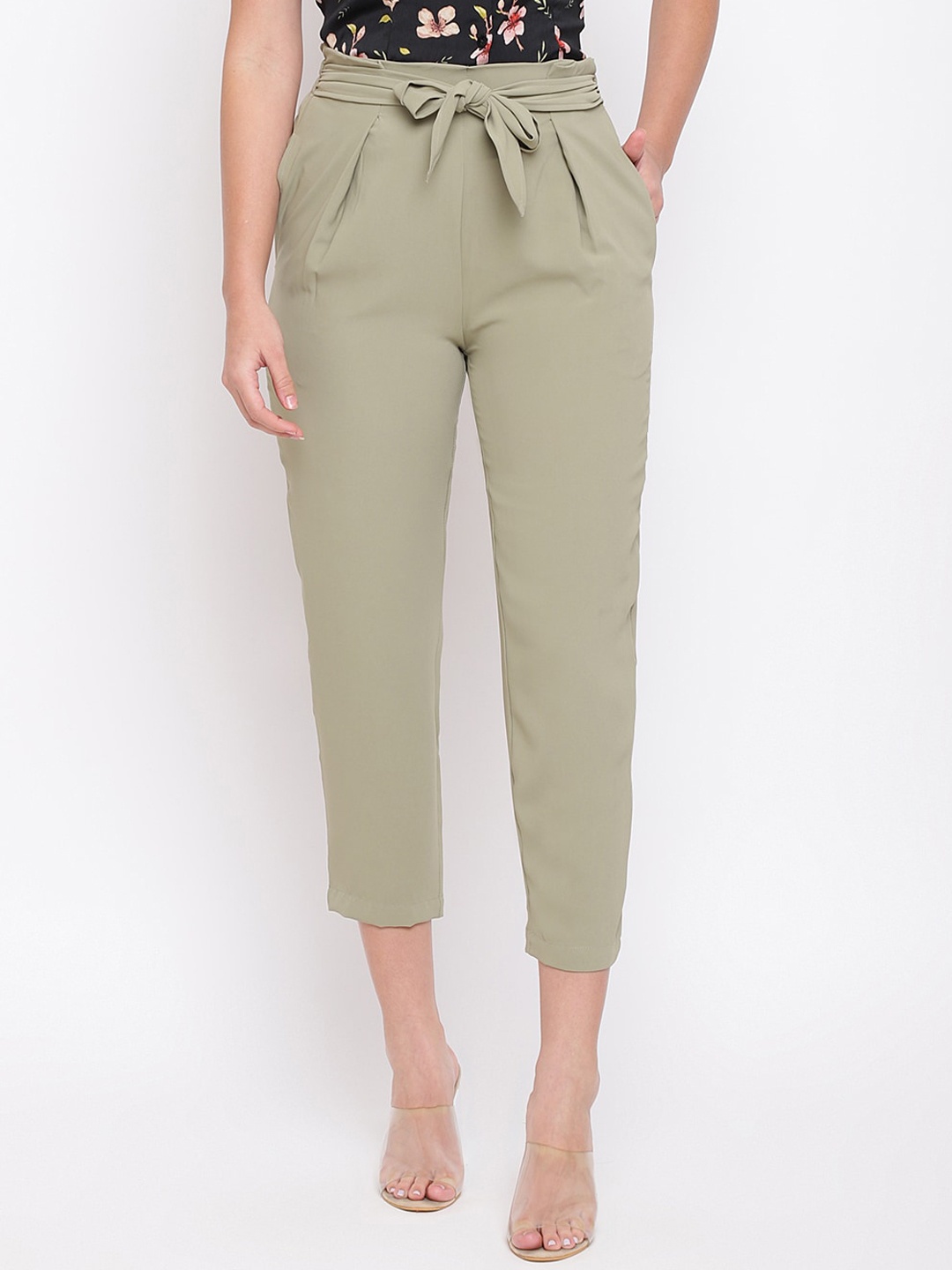 

Latin Quarters Women Green Solid Pleated Trousers