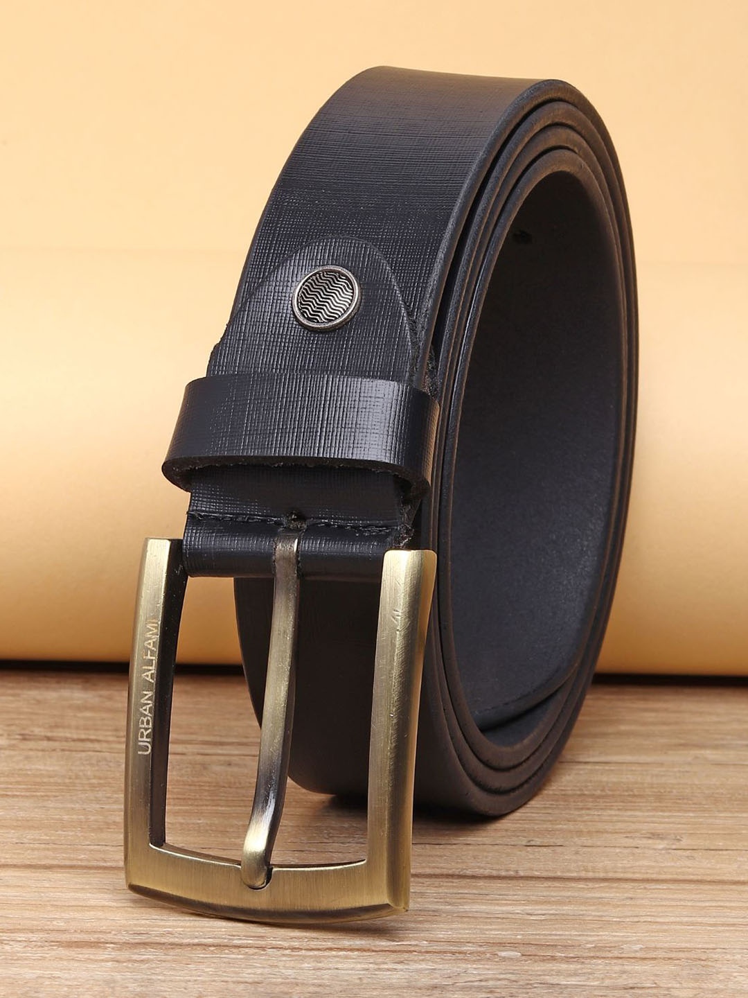 

URBAN ALFAMI Men Black Textured Leather Belt