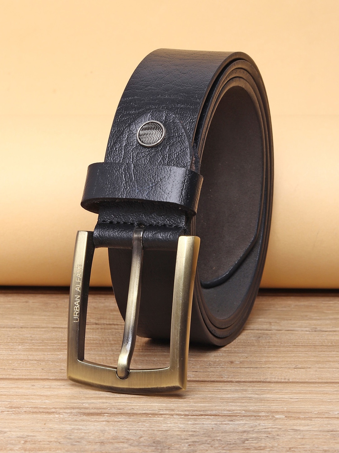 

URBAN ALFAMI Men Black Textured Leather Belt