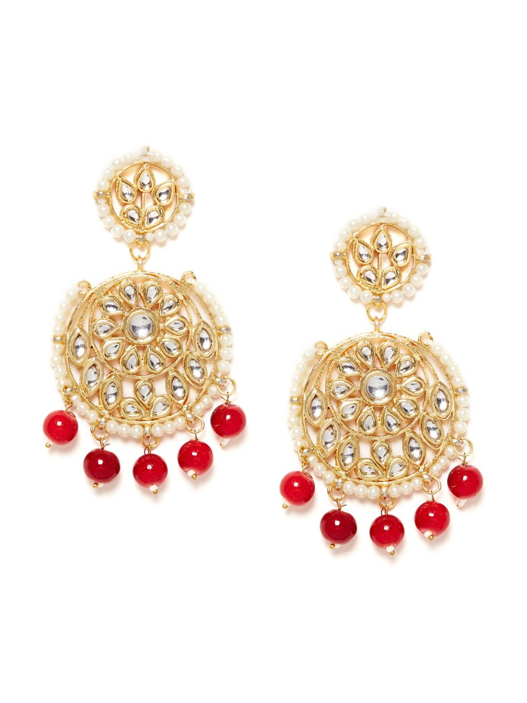 

Bamboo Tree Jewels Gold-Toned & Red Contemporary Drop Earrings