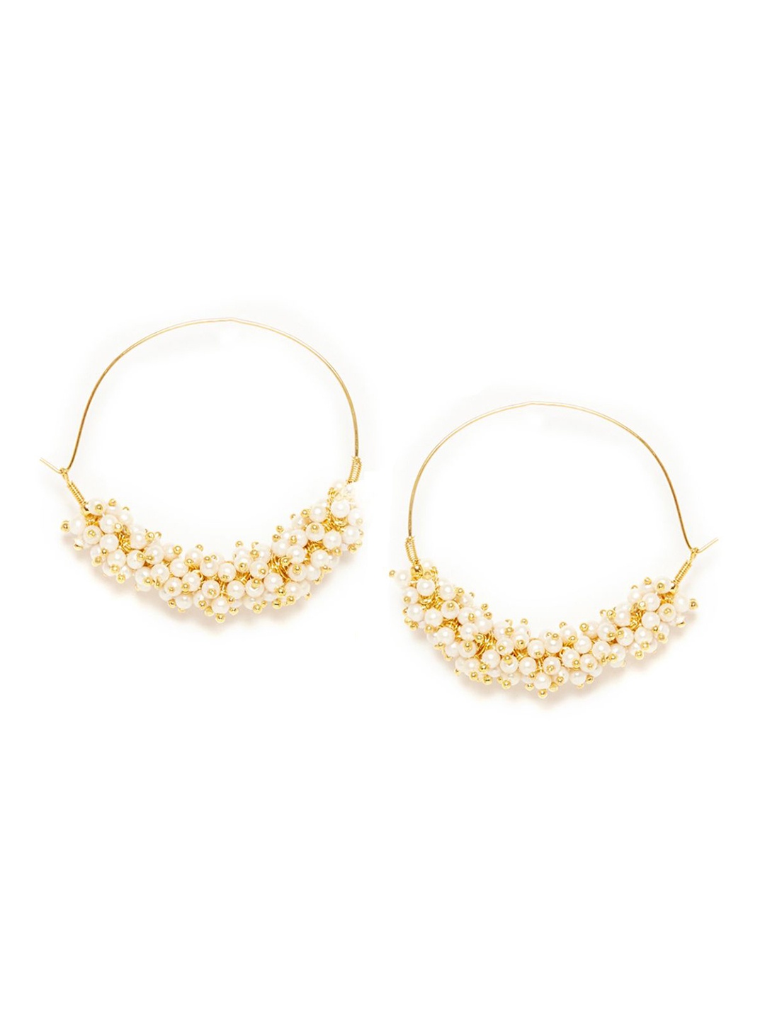 

Bamboo Tree Jewels Gold-Plated White Pearls Beaded Circular Hoop Earrings