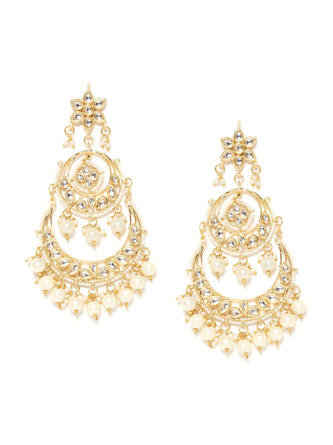 

Bamboo Tree Jewels Gold-Toned & Cream-Coloured Contemporary Chandbalis Earrings