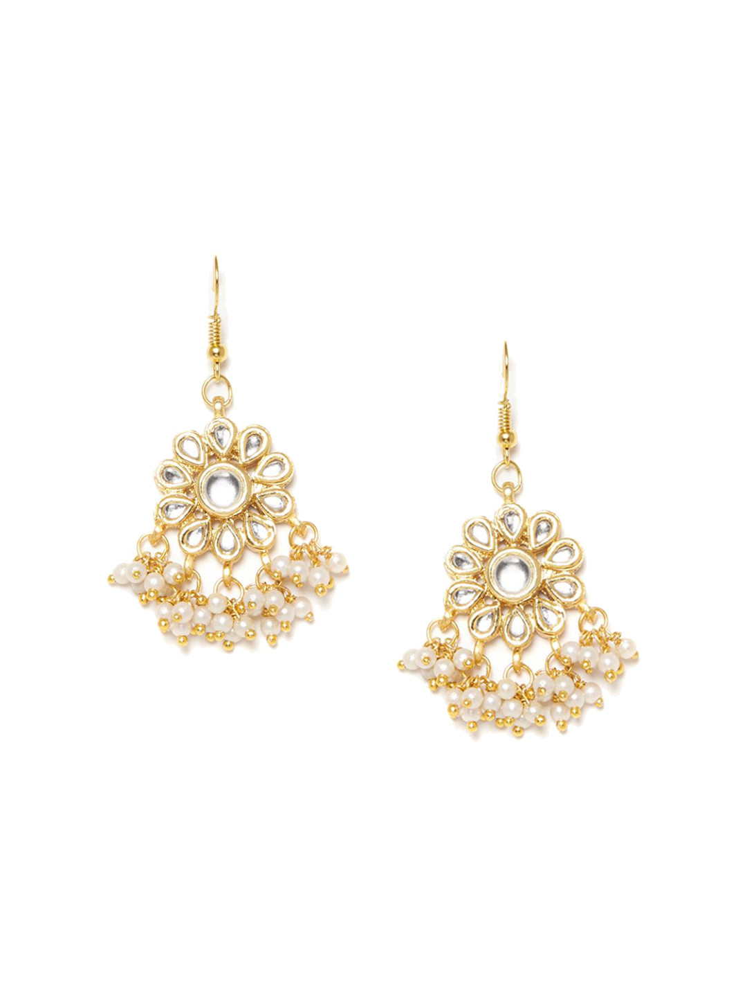 

Bamboo Tree Jewels White and Gold-Plated Contemporary Jhumkas Earrings