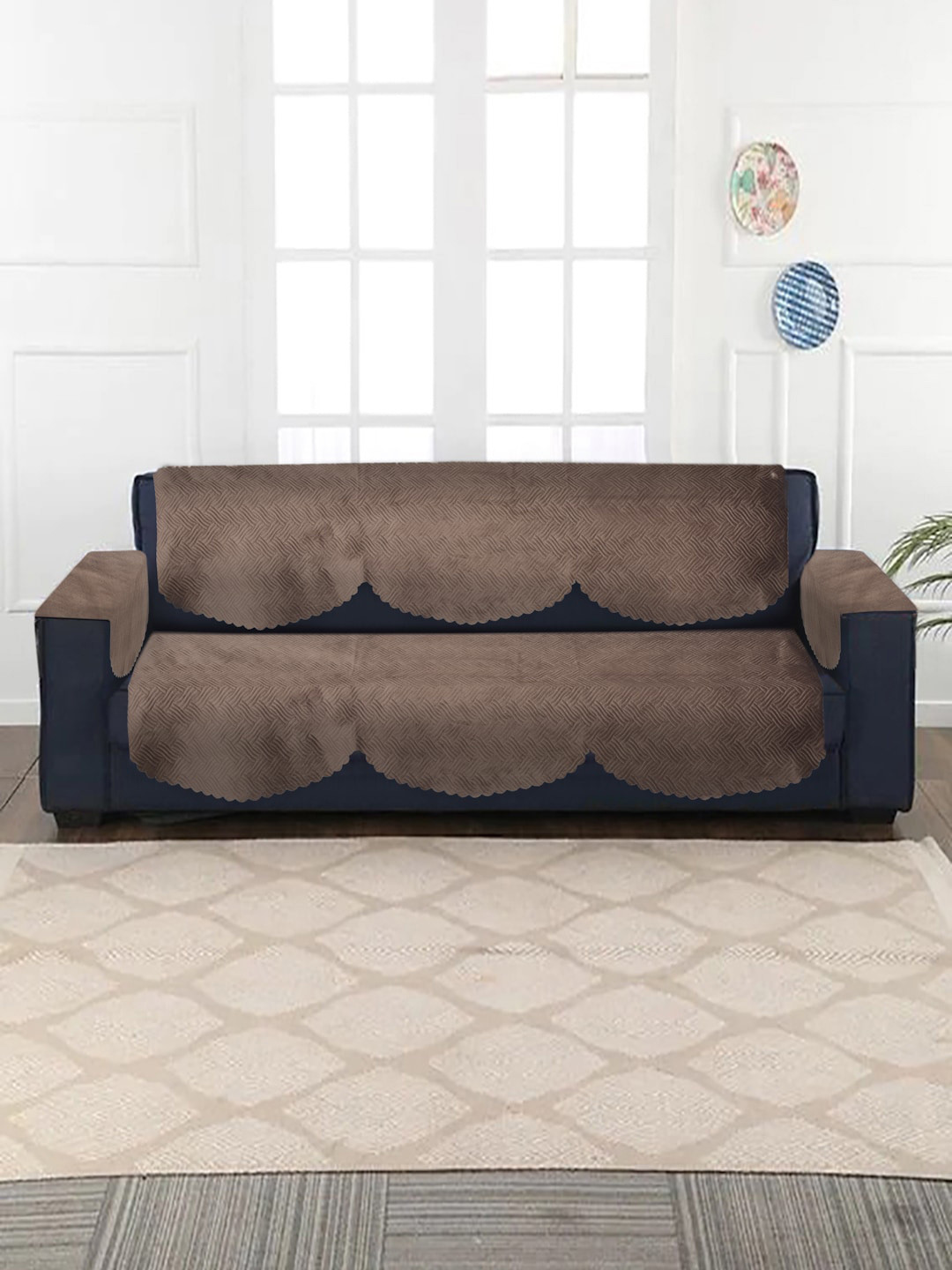 

HOSTA HOMES Brown 8-Piece Self Design 3 Seater Sofa Covers