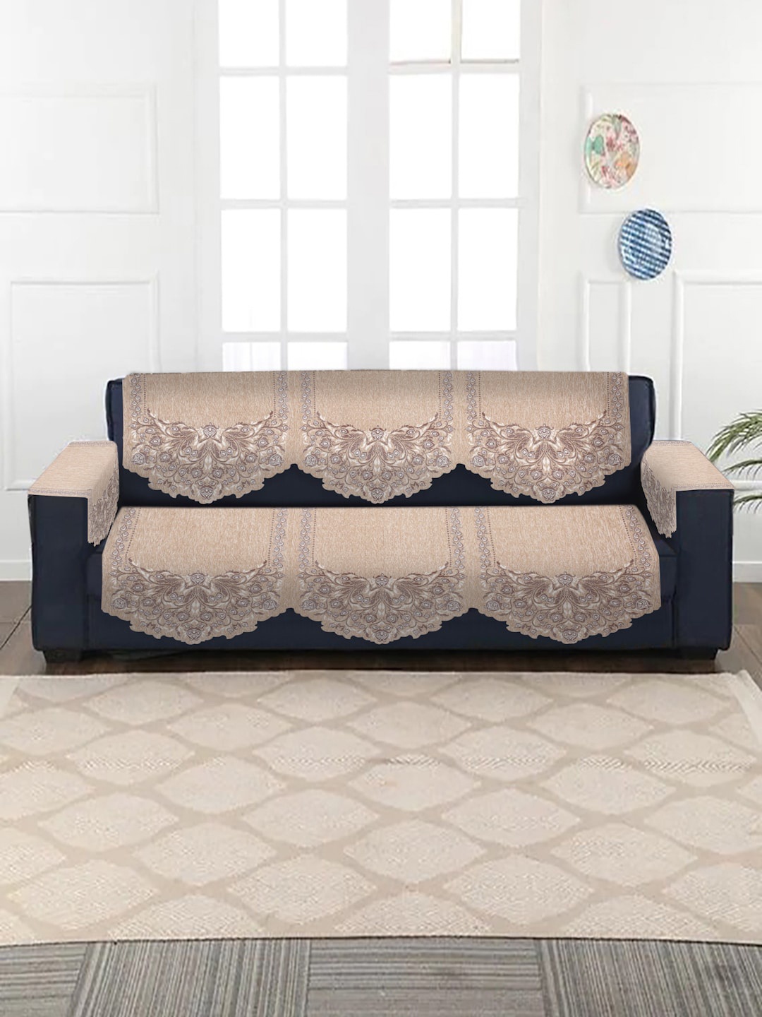 

HOSTA HOMES Set of 8 Cream-Coloured Jacquard Velvet 3 Seater Sofa Cover