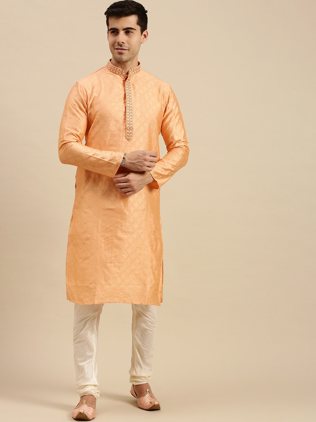

Sanwara Men Peach & Beige Kurta with Churidar
