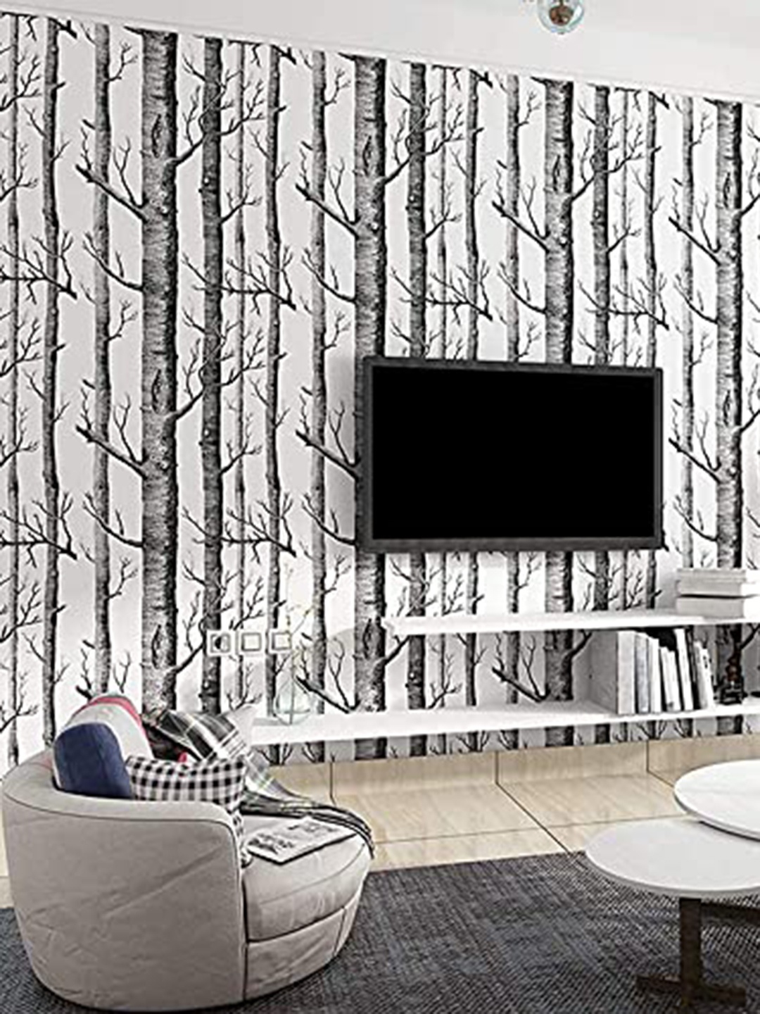 

ANNA CREATIONS White & Black Printed Self Adhesive Peel & Stick Wallpaper