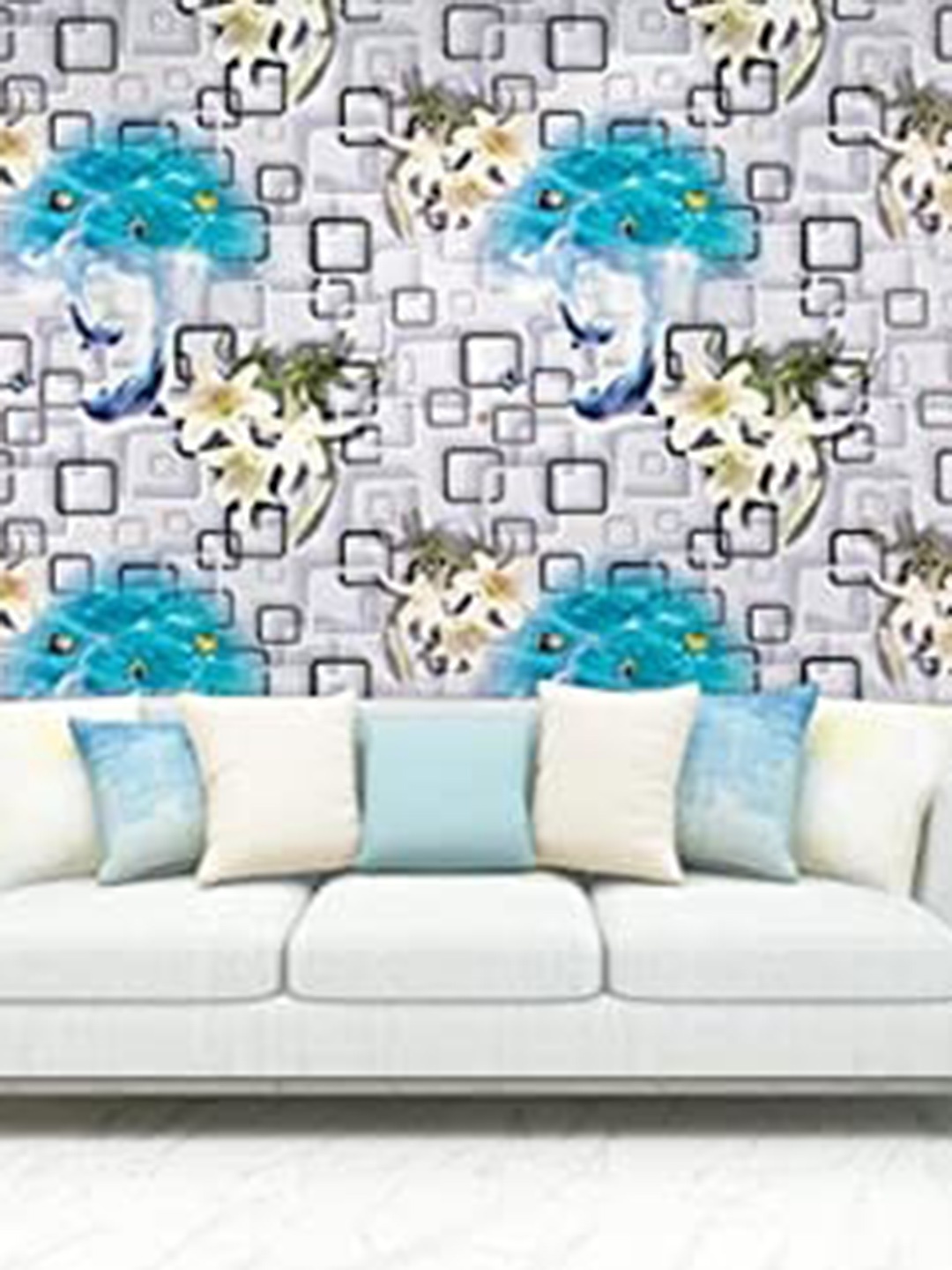 

ANNA CREATIONS White & Blue Printed Self Adhesive Peel & Stick Wallpaper