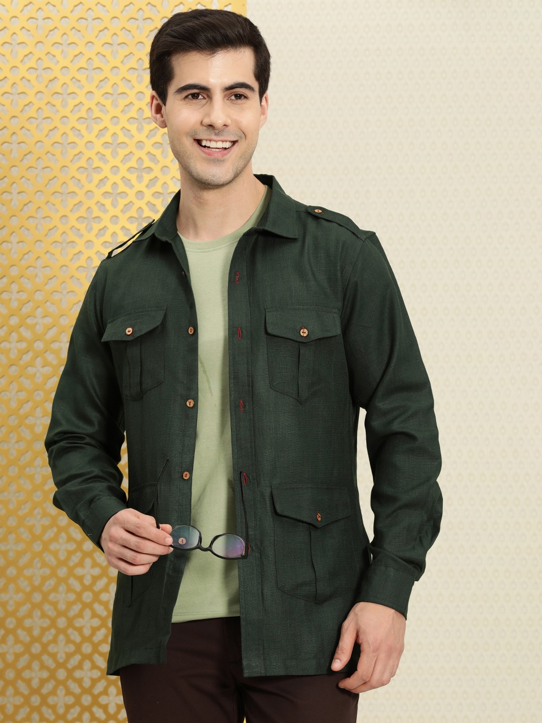 

House of Pataudi Jashn Casual Shirt, Green