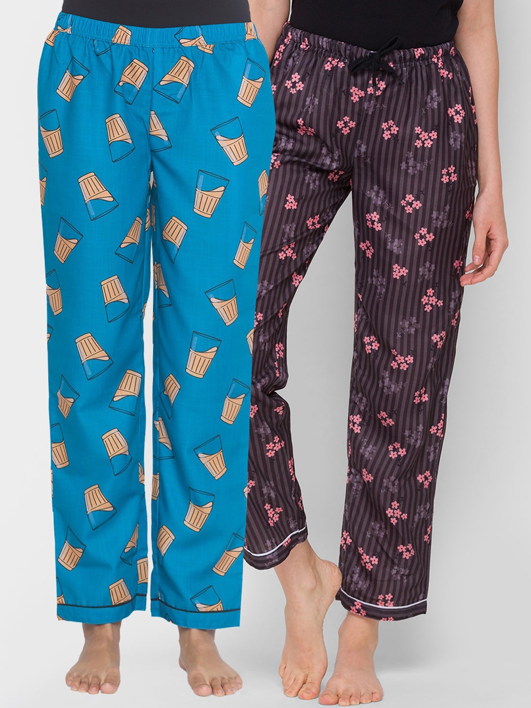 

FashionRack Pack Of 2 Printed Cotton Lounge Pants, Blue