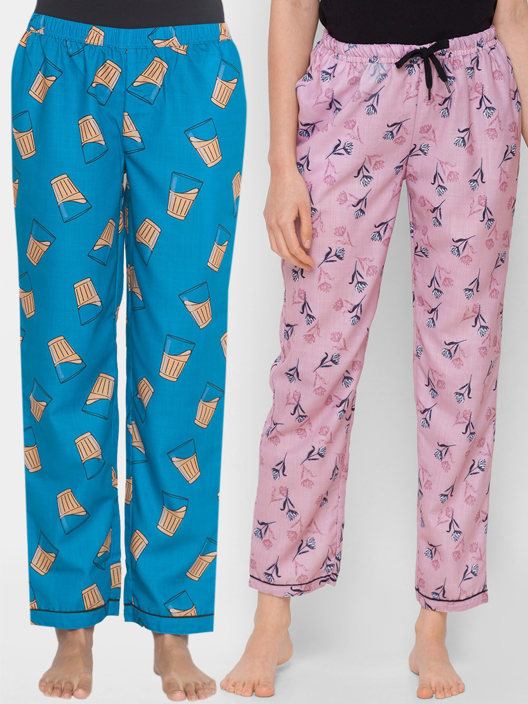 

FashionRack Women Pack of 2 Printed Cotton Lounge Pants, Blue