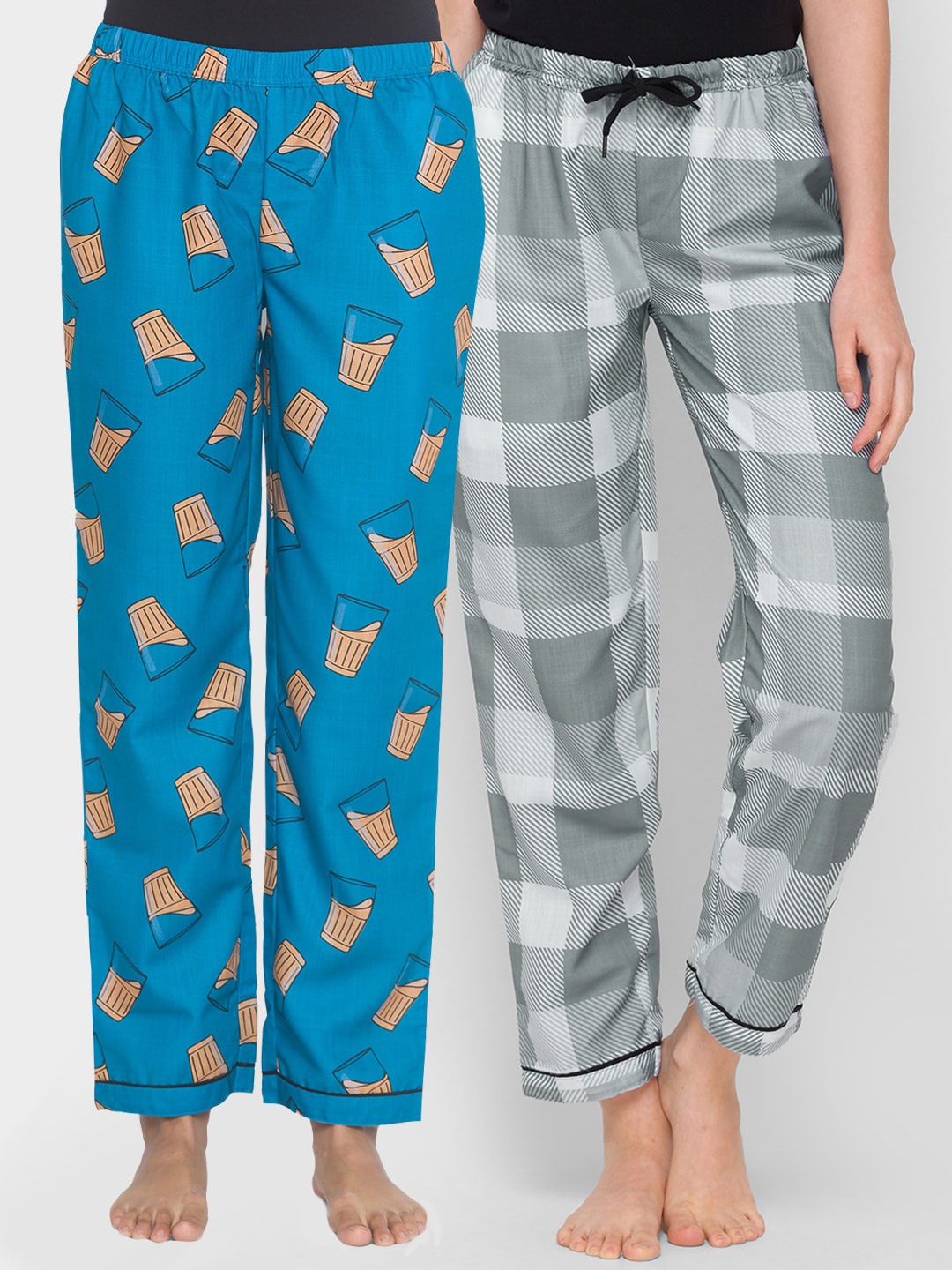 

FashionRack Women Pack of 2 Printed Cotton Lounge Pants, Blue