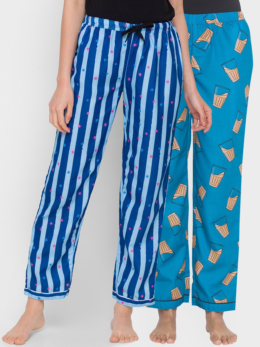 

FashionRack Women Pack of 2 Printed Cotton Lounge Pants, Blue