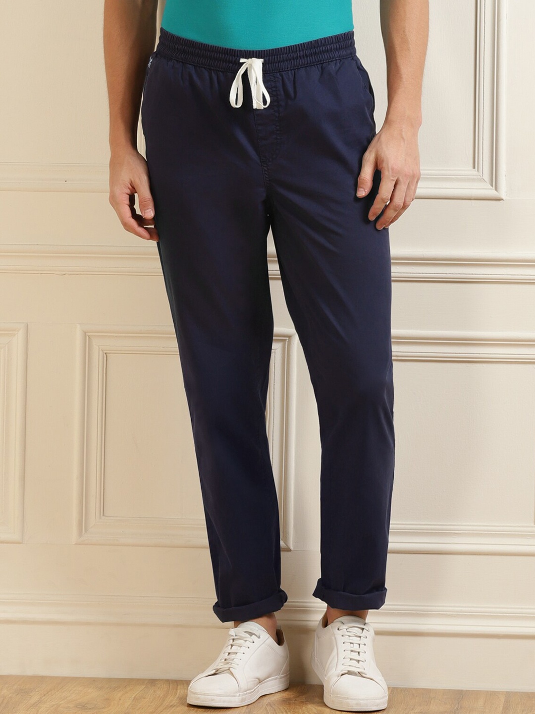 

Crew Clothing Men Navy Blue Solid Pure Cotton Chinos Trousers
