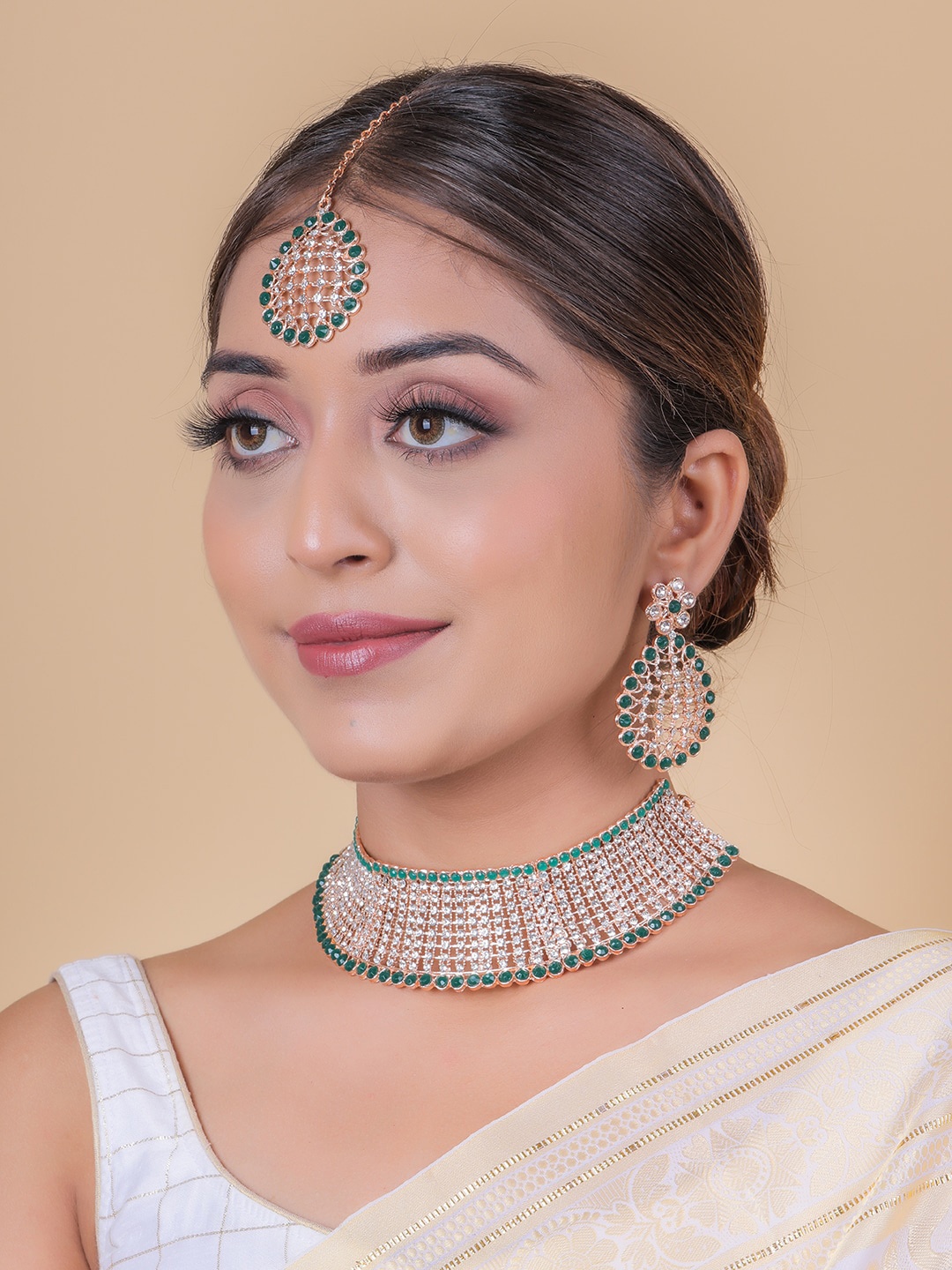 Brandsoon Rose Gold-Plated Stone Studded Jewellery Set