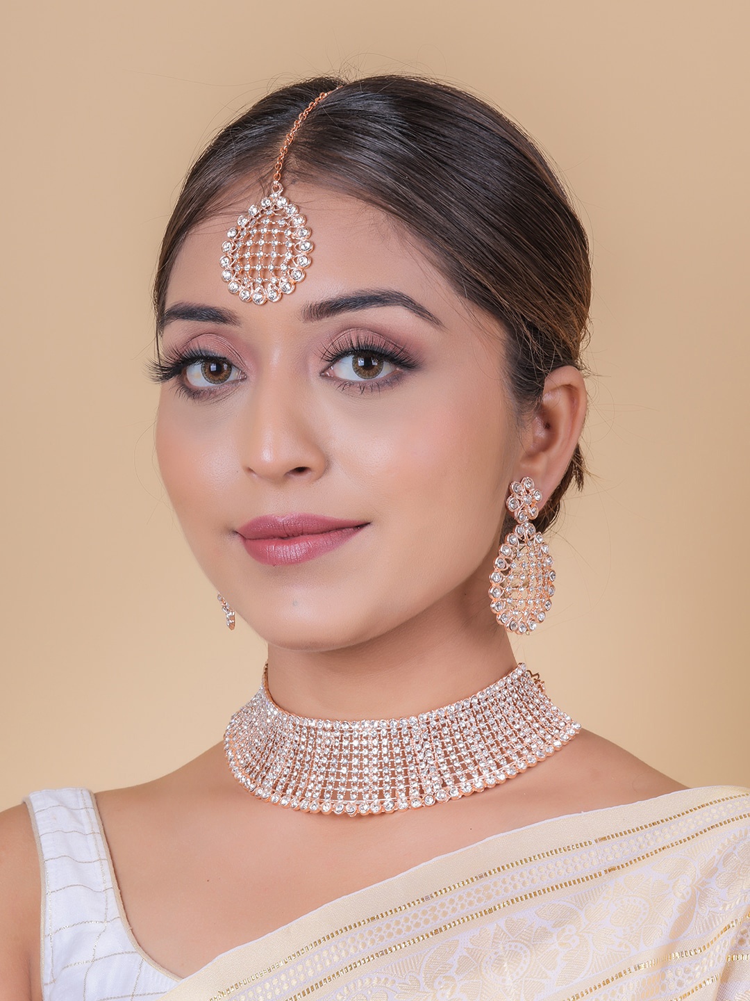 

Brandsoon Women Rose Gold-Plated AD-Studded Jewellery Set