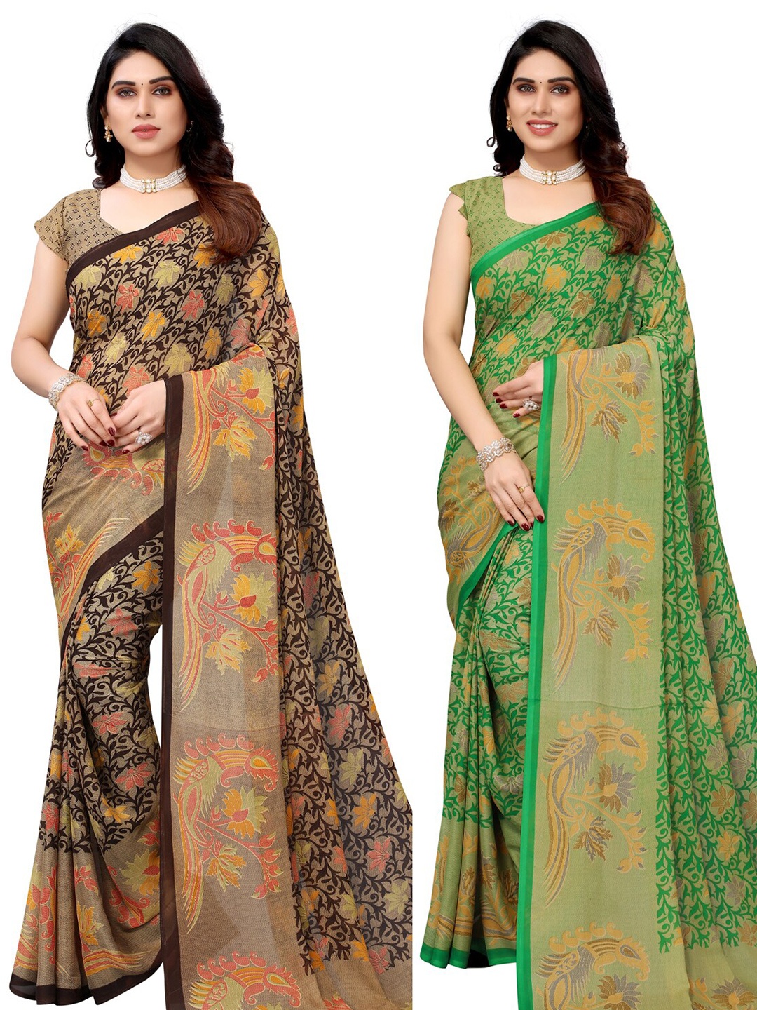 

Yashika Pack of 2 Brown & Green Floral Printed Saree