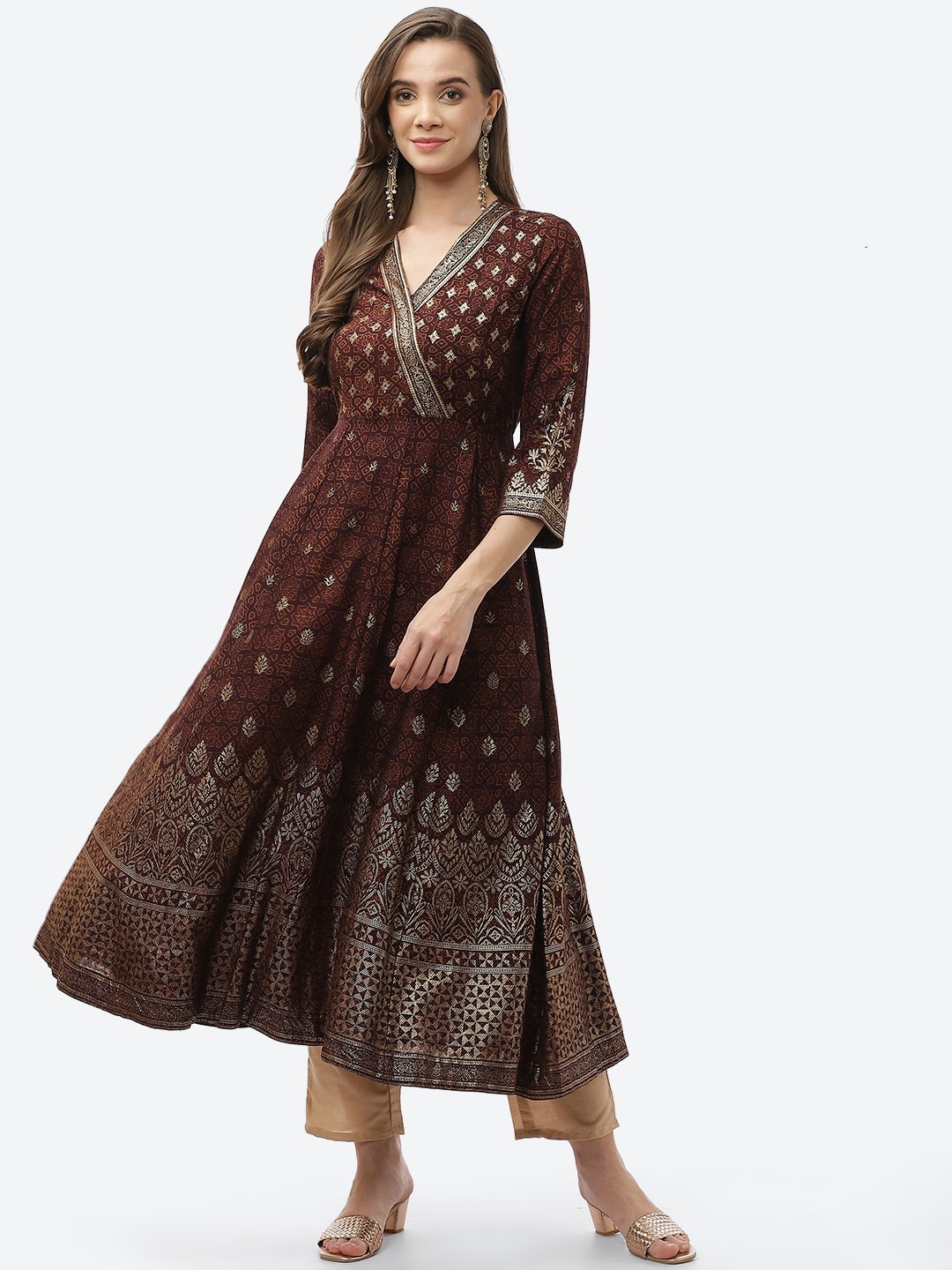 

Biba Women Brown Ethnic Motifs Embroidered Thread Work Anarkali Kurta