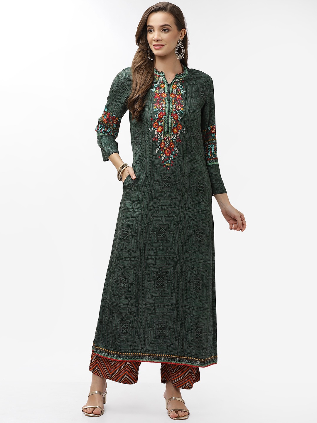 

Biba Women Green Yoke Design Kurta