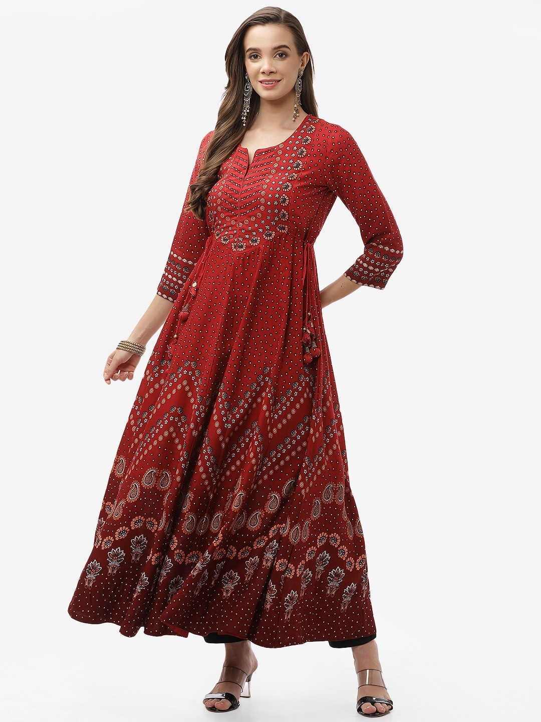 Biba Women Red Ethnic Motifs Embroidered Mirror Work Anarkali Kurta