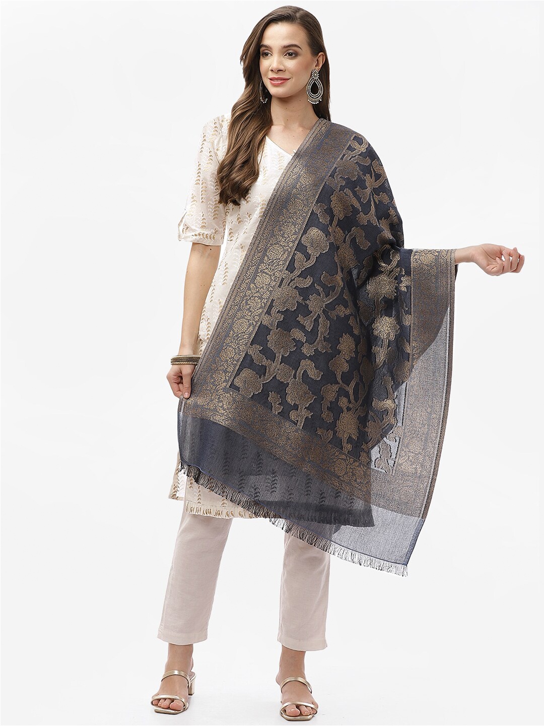 

Biba Blue & Beige Woven Design Dupatta