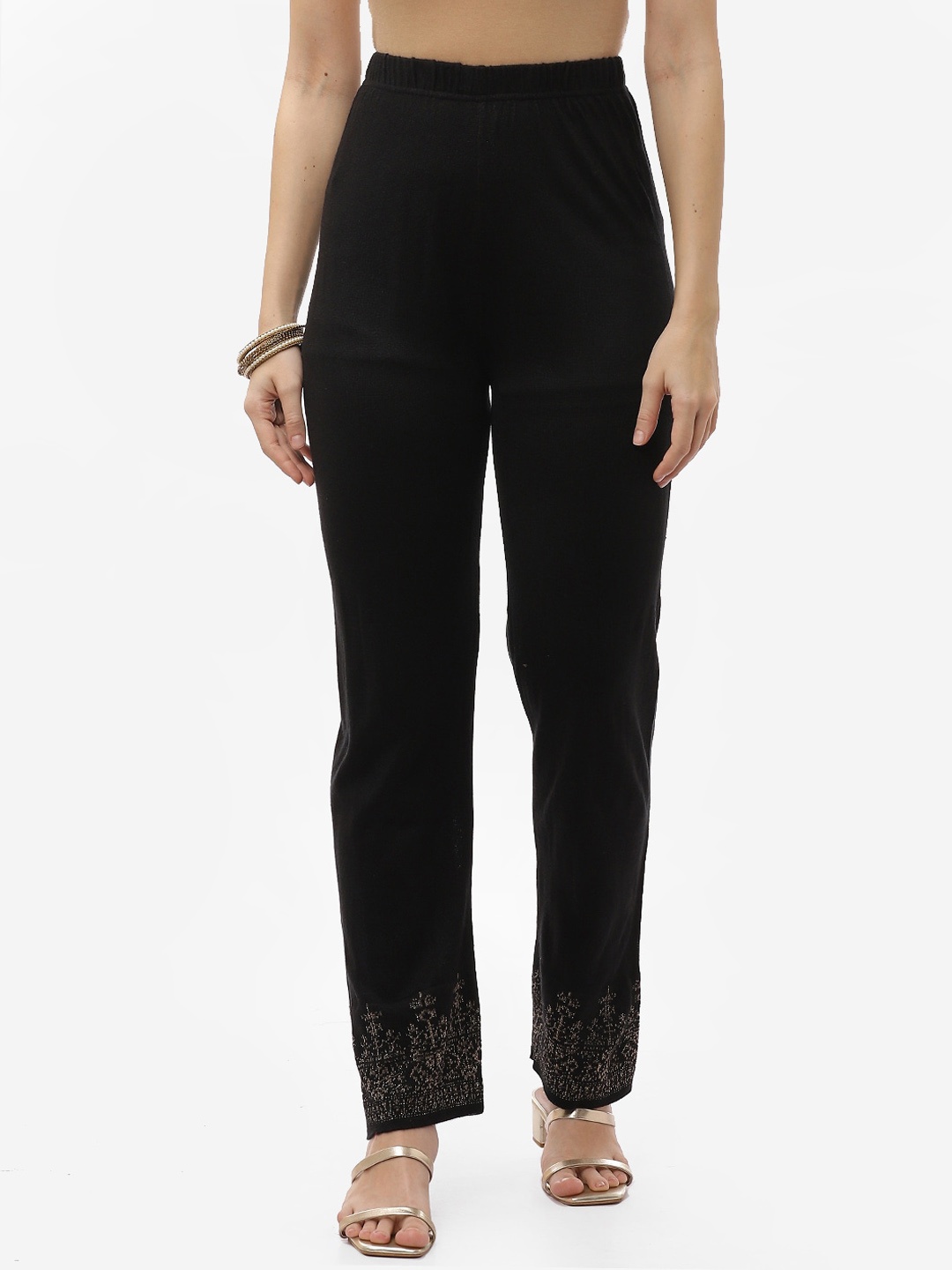 

Biba Women Black Relaxed High-Rise Regular Wool Trousers