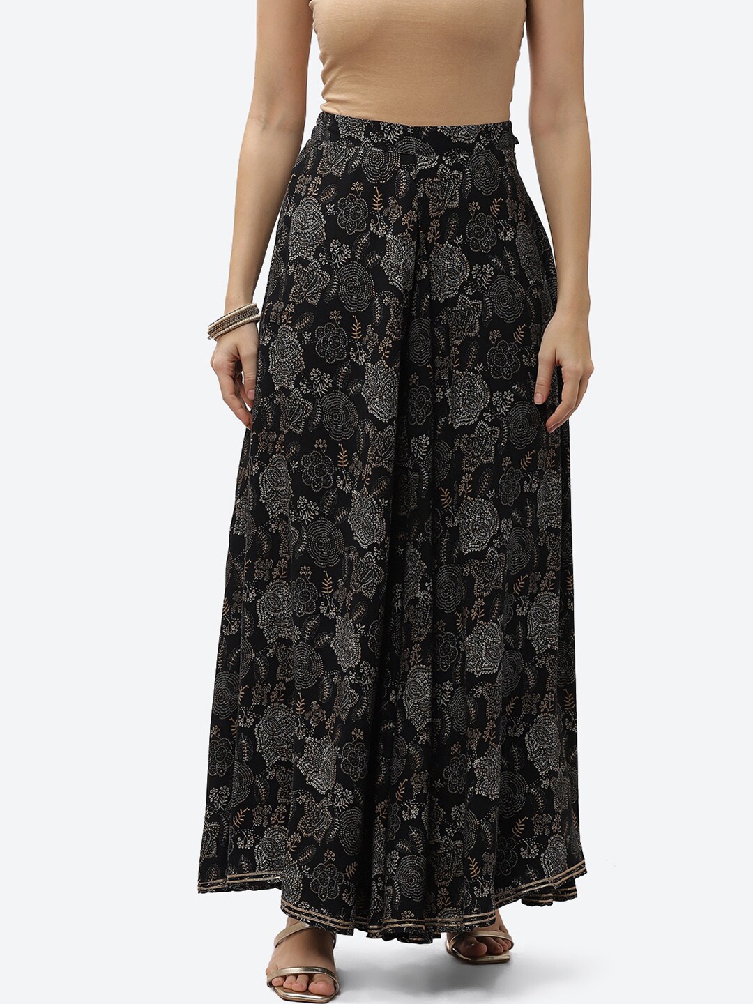 

Biba Women Black & White Printed Flared Ethnic Palazzos