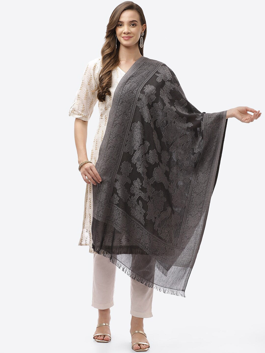 

Biba Black & Grey Ethnic Motifs Woven Design Dupatta