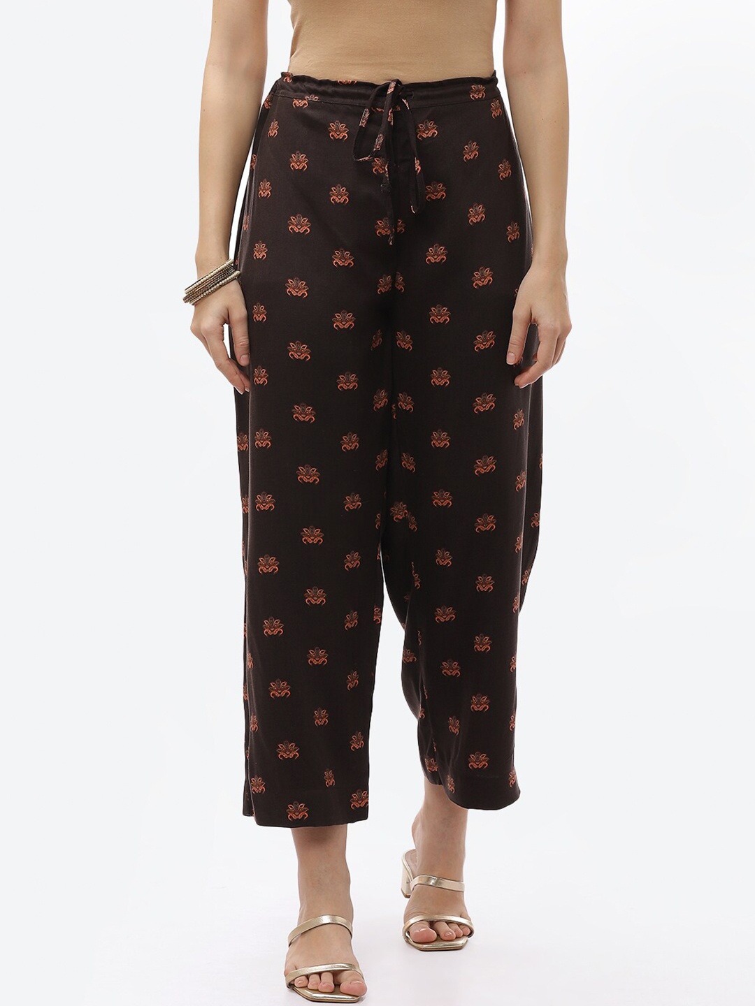 

Biba Women Brown Printed Cropped Palazzos