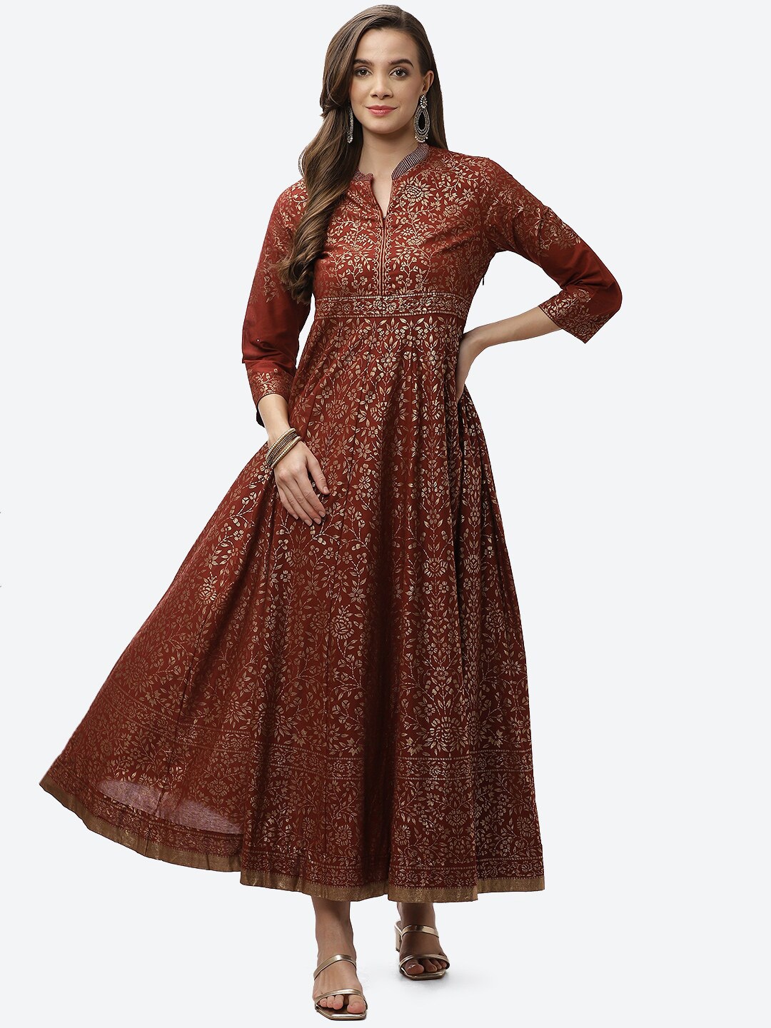 

Biba Brown Ethnic Motifs Maxi Dress