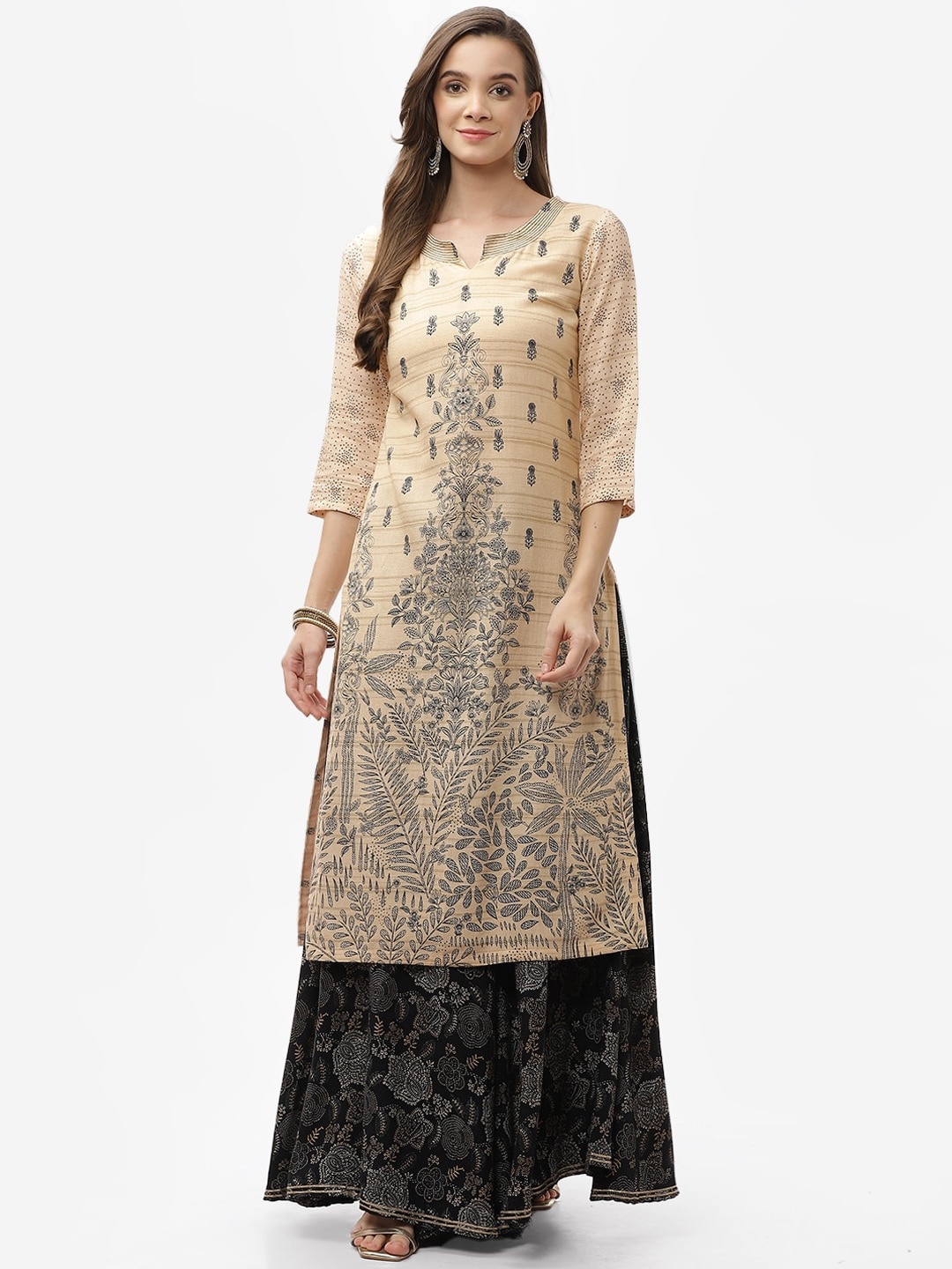 

Biba Women Beige Ethnic Motifs Printed Straight Kurta