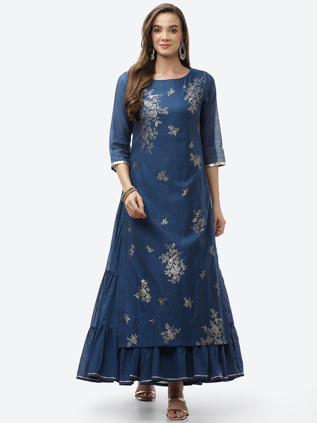 

Biba Floral Maxi Dress, Navy blue