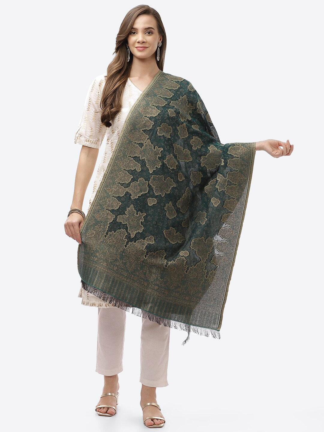 

Biba Green Ethnic Motifs Woven Design Dupatta