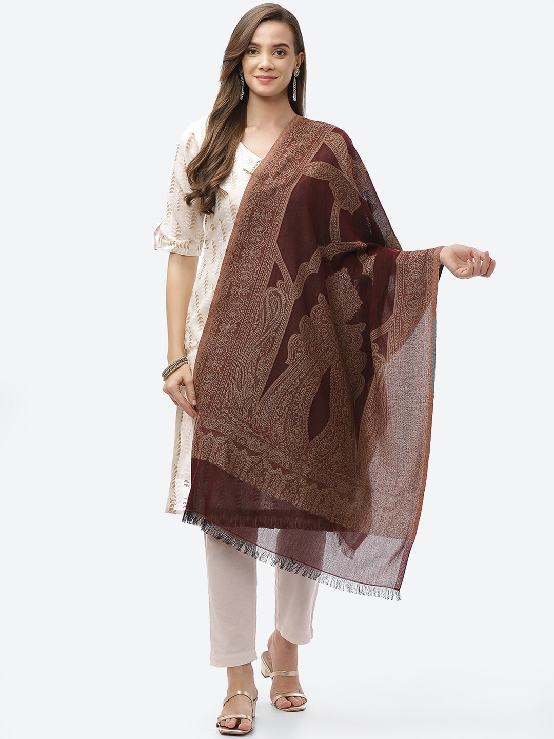 

Biba Maroon Ethnic Motifs Woven Design Dupatta