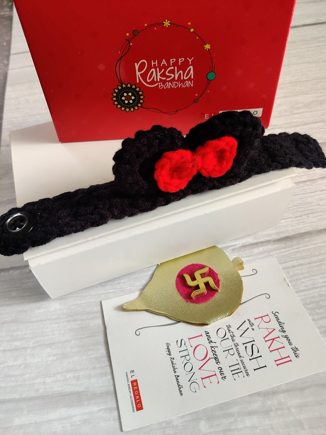

EL REGALO Kids Black & Red Knitted Rakhi