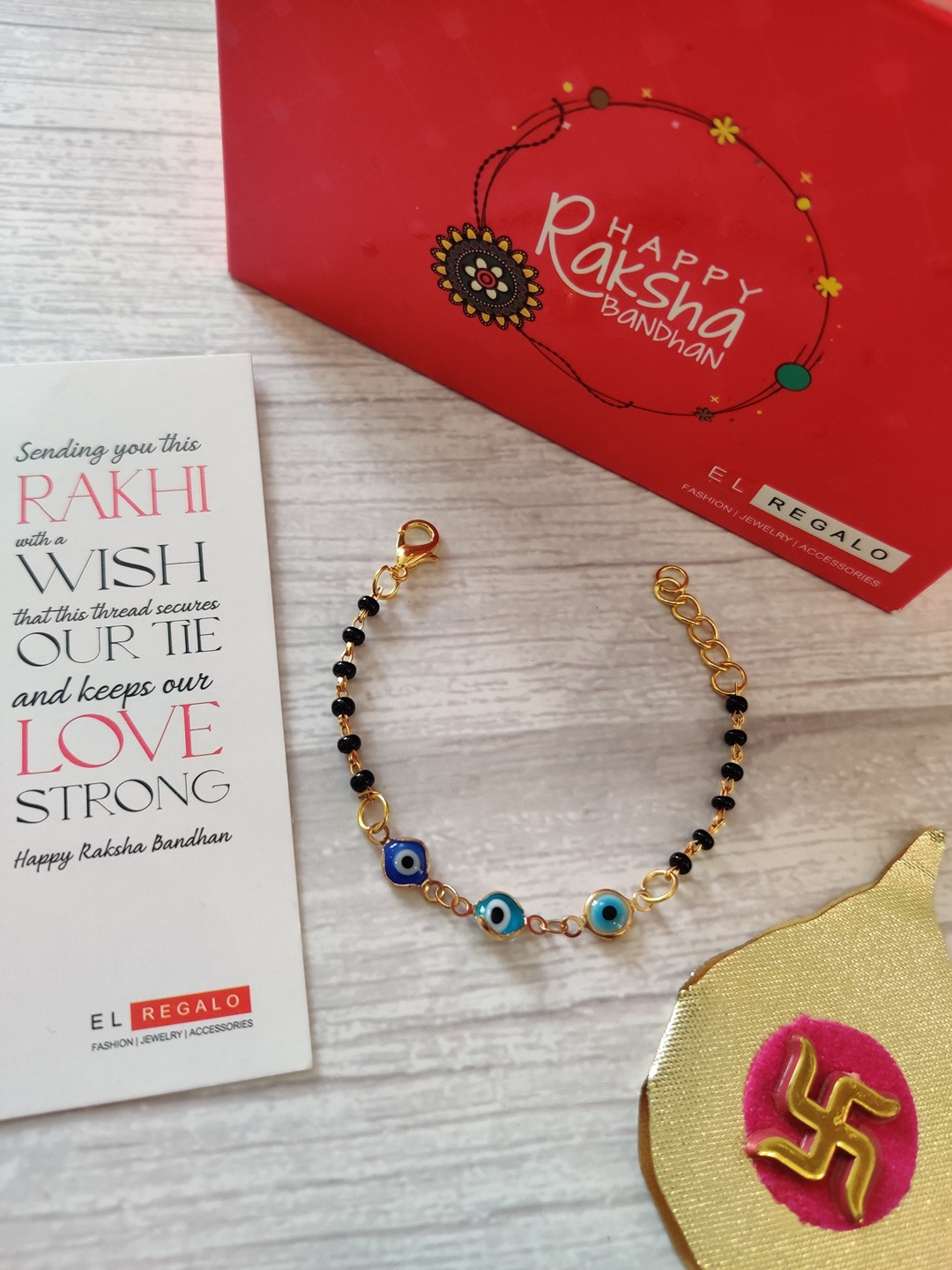 

EL REGALO Kids Blue Nazaria Rakhi Combo with Greeting Card & Roli Chawal Shagun