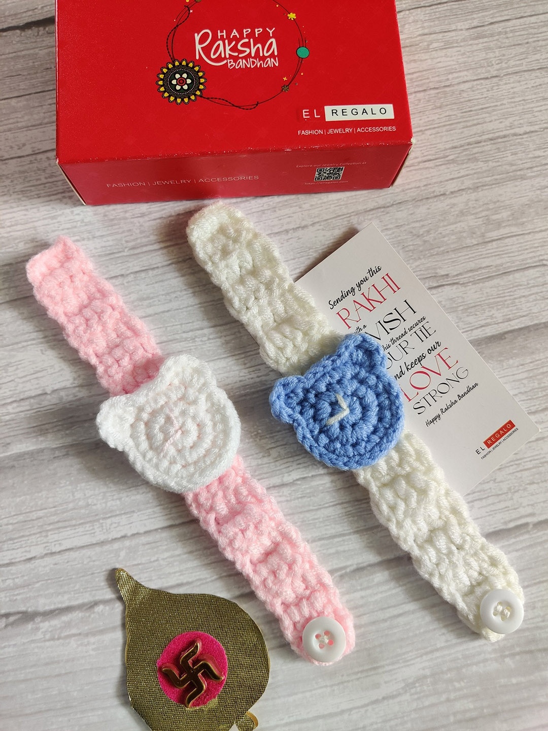 

EL REGALO Kids Baby Set Of 2 White Pink Rakhi