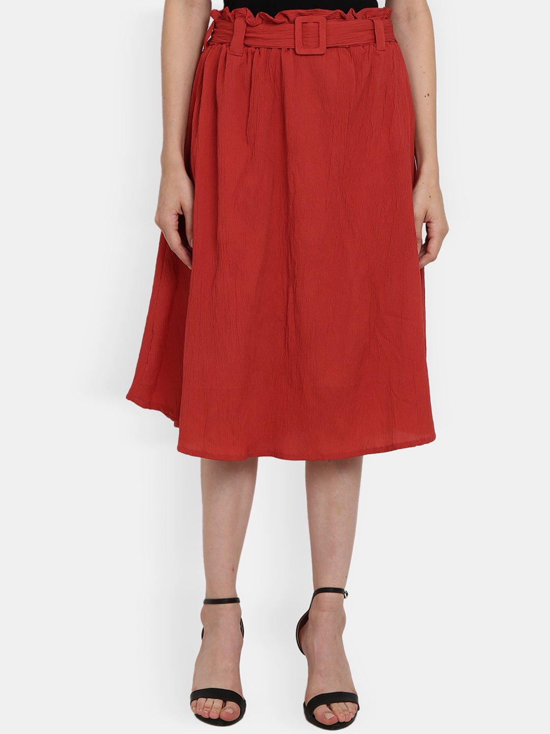 

V-Mart Women Red Western Solid Georgette Midi Skirt
