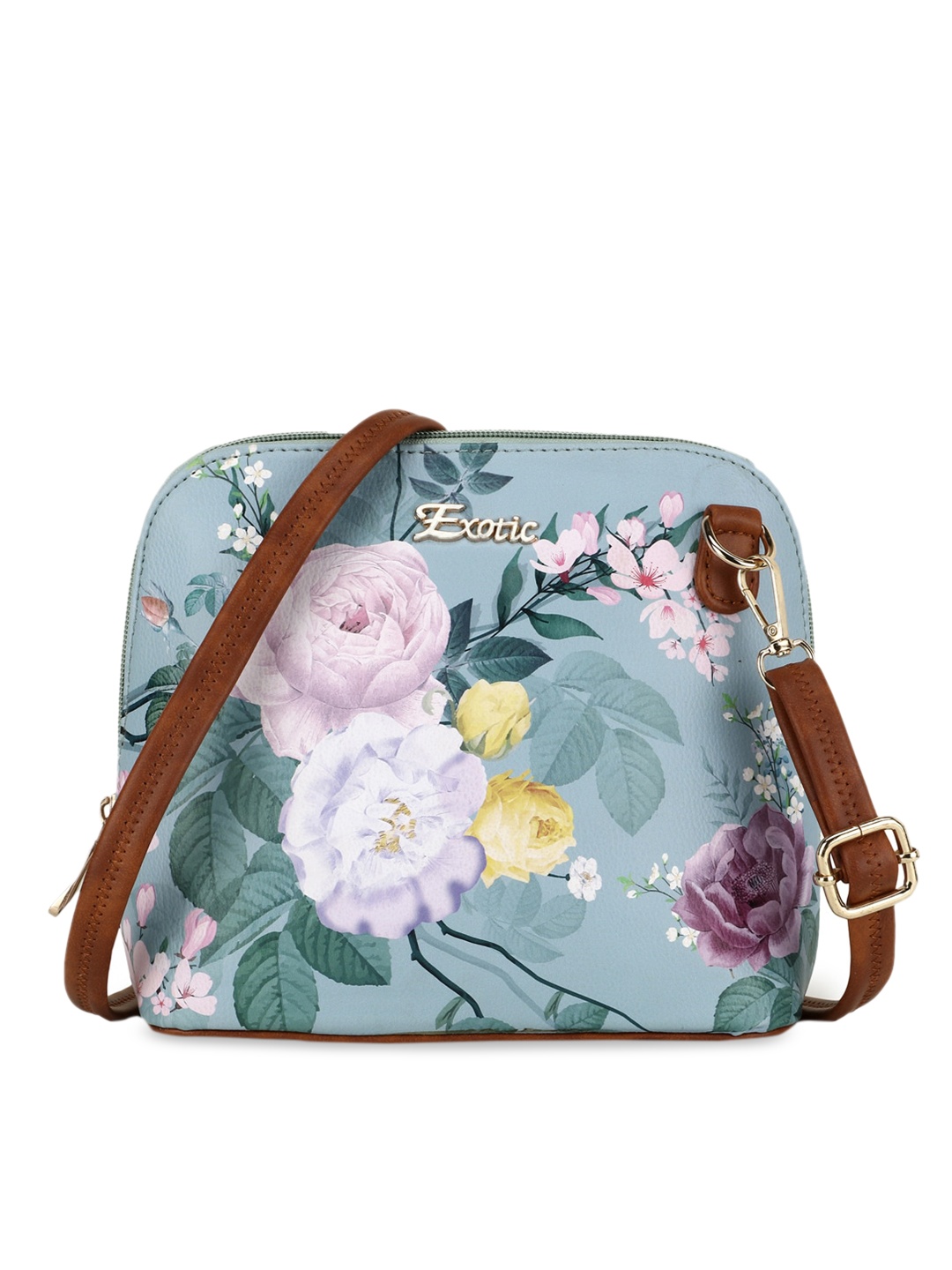 

Exotic Sea Green & Pink Floral Printed Structured Sling Bag