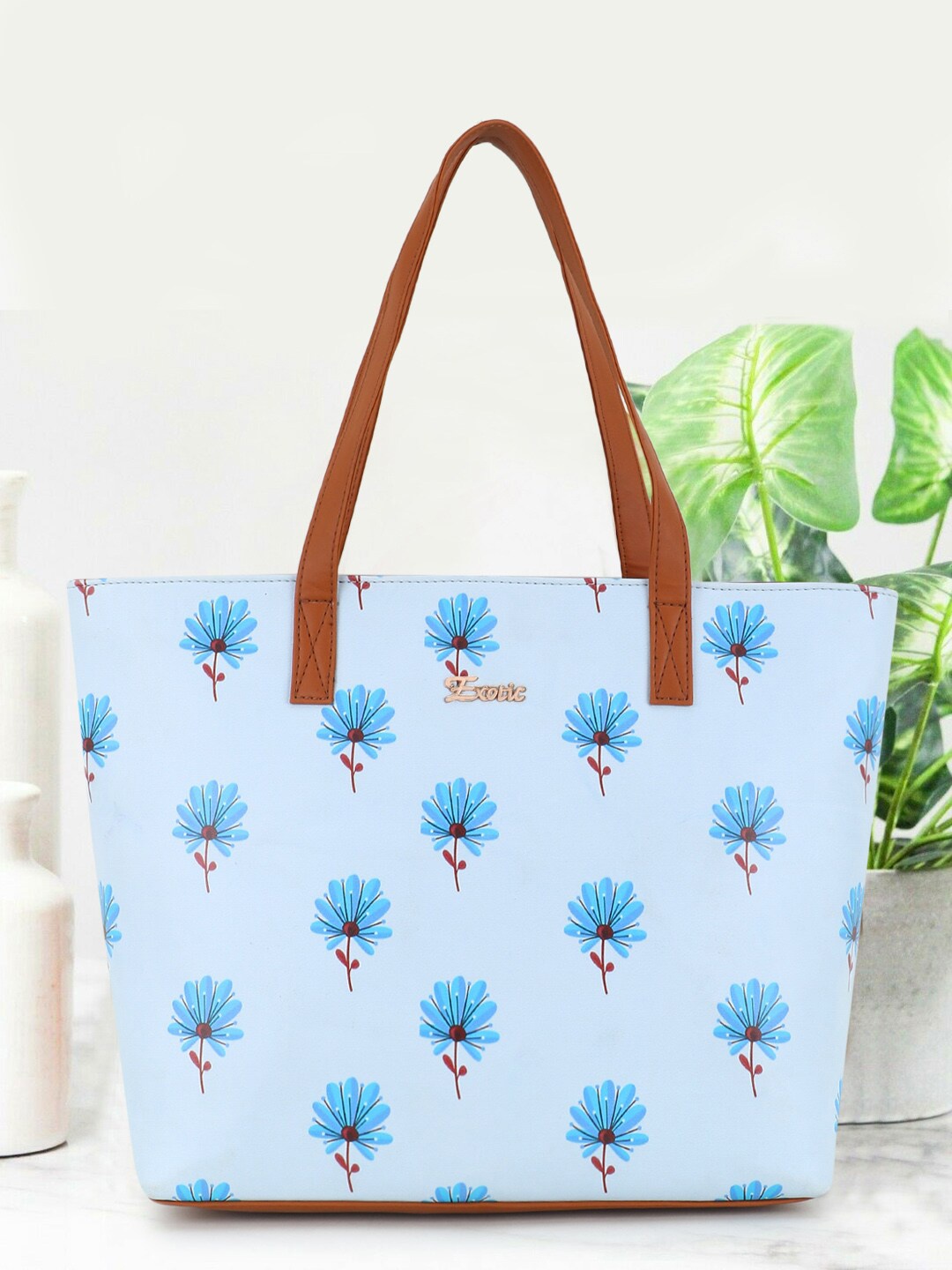 

Exotic Blue Floral Printed Shopper Handheld Bag