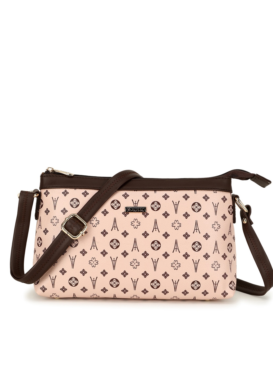 

Exotic Peach-Coloured & Brown Printed Structured Sling Bag