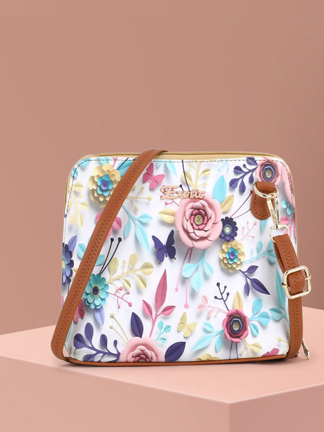 

Exotic Beige Floral Printed Structured Sling Bag