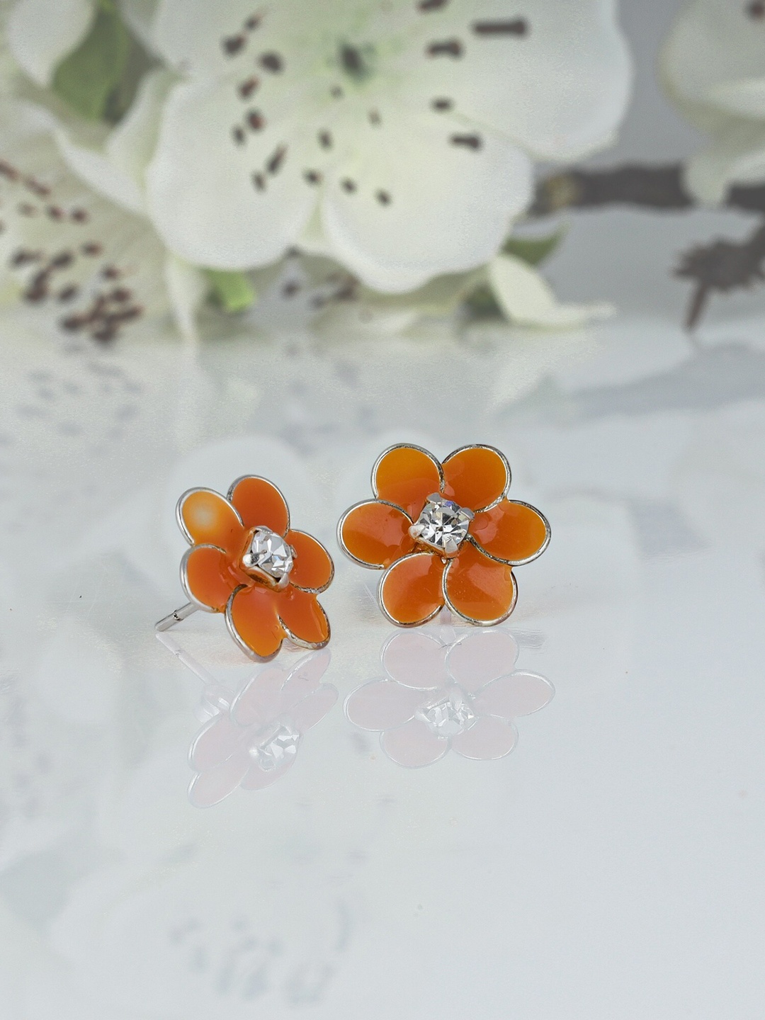 

GIVA 925 Sterling Silver Rhodium Plated Light Orange Flower Studs