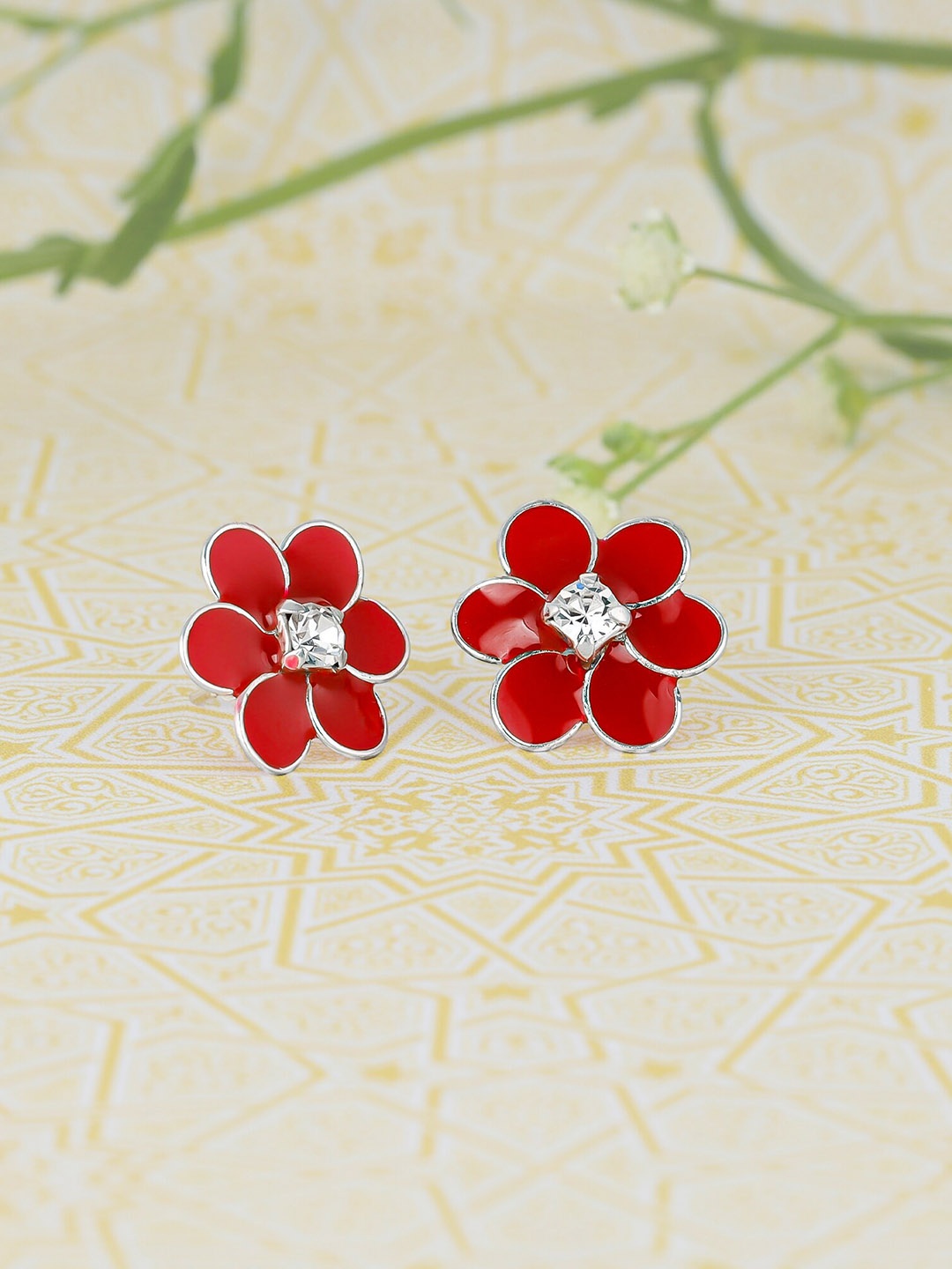 

GIVA 925 Sterling Silver Rhodium Plated Red Flower Studs