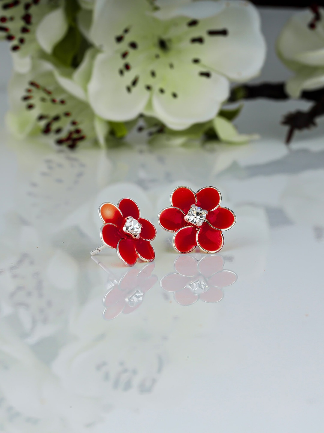 

GIVA 925 Sterling Silver Rhodium Plated Wine Red Flower Studs