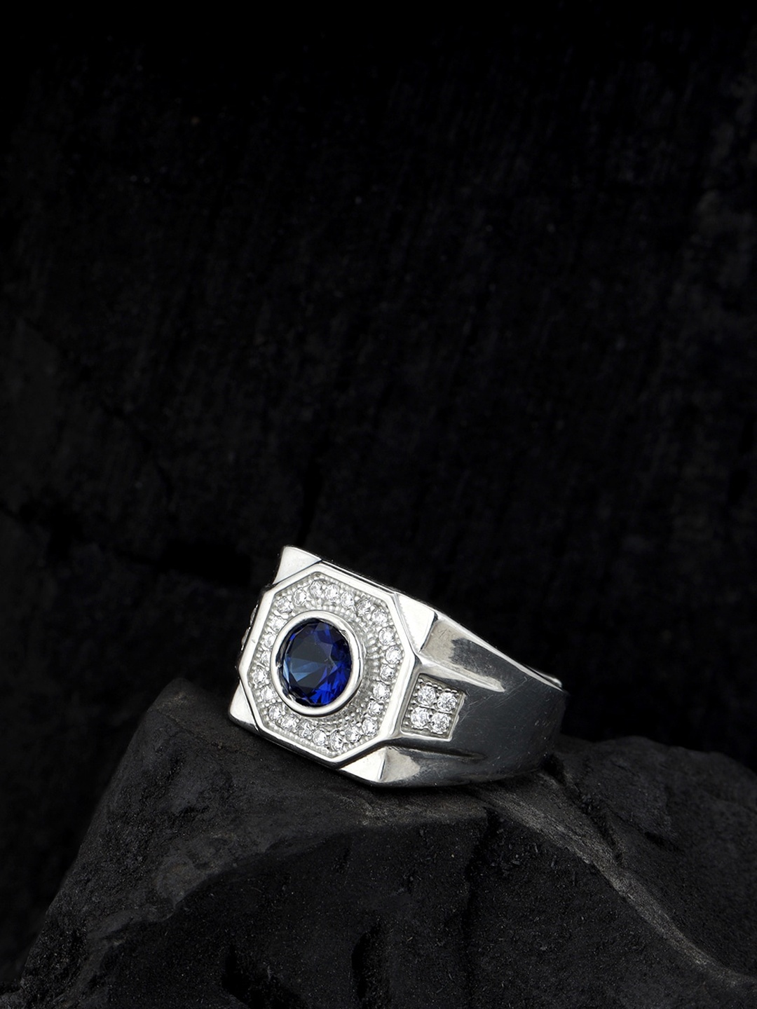 

GIVA Men 925 Sterling Silver Rhodium Plated For the Love of Blue Ring